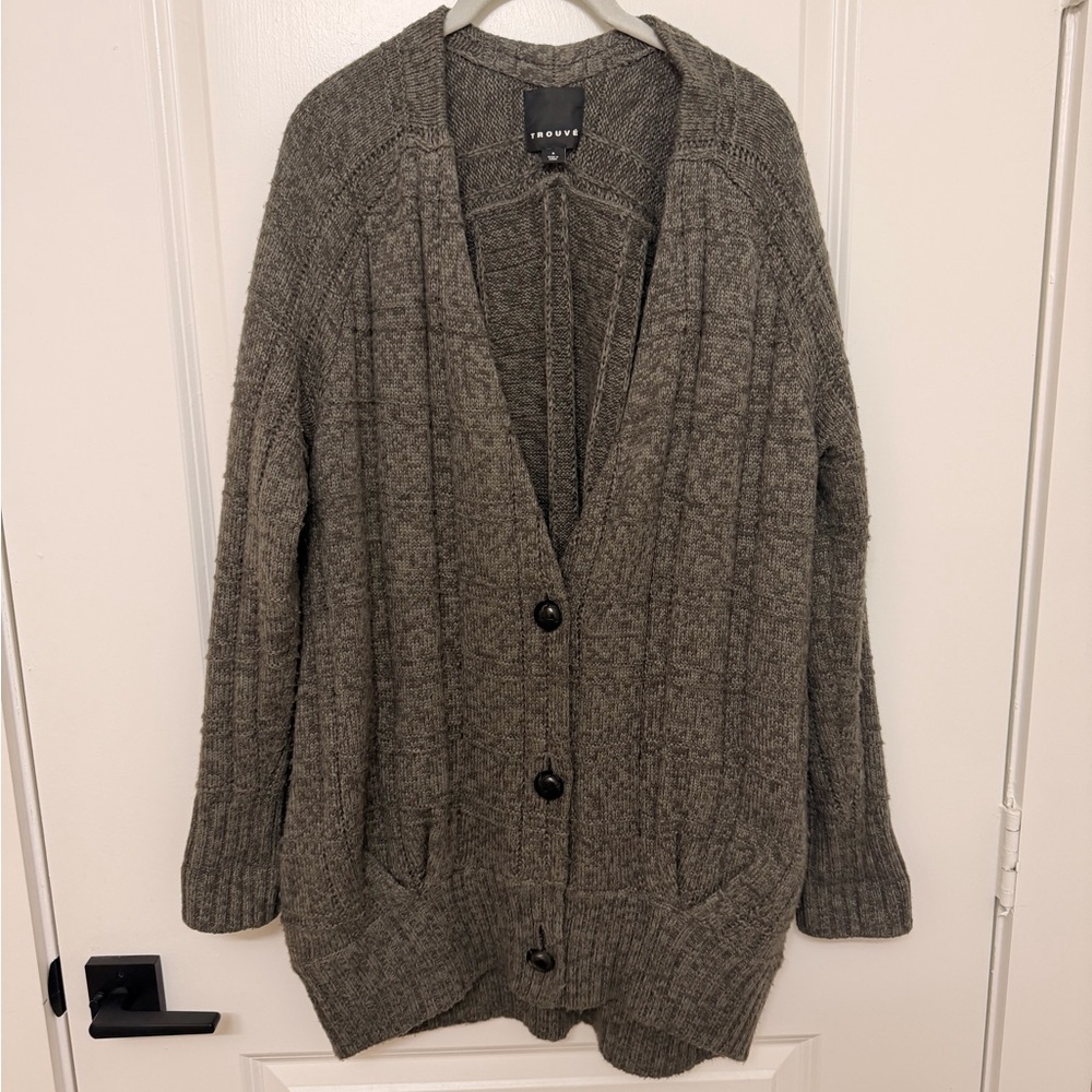 Trouve Charcoal Button-Up Cardigan
